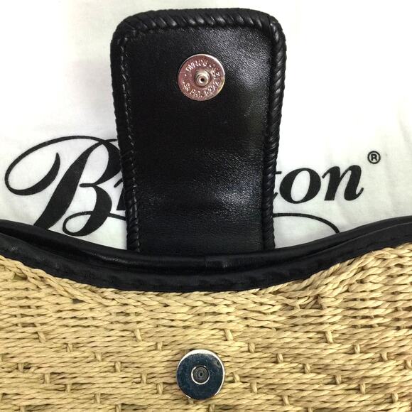 Brighton Cottagecore Cream Woven Straw Black Leather Braided Handle Baguette - Picture 10 of 16